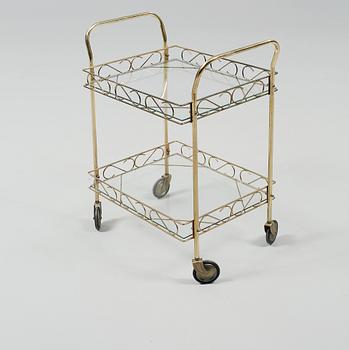 SERVERINGSVAGN, mässing och glas, 1900-tal.