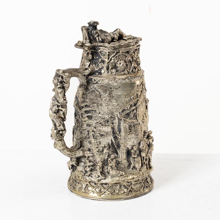 A German silver jug and tray, Gebrüder Friedländer, circa 1900.