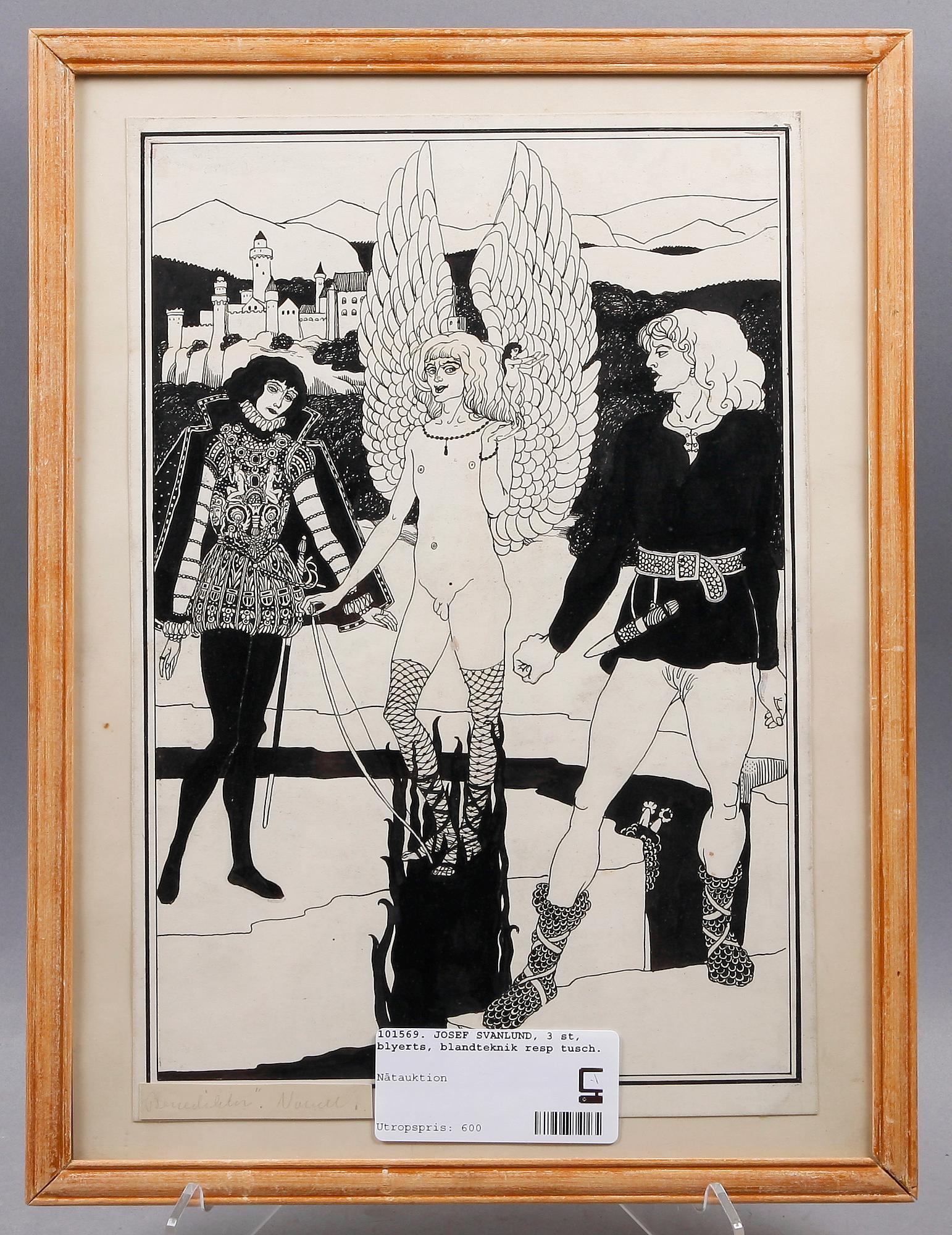 JOSEF SVANLUND, blyerts, blandteknik resp tusch, 3 st.