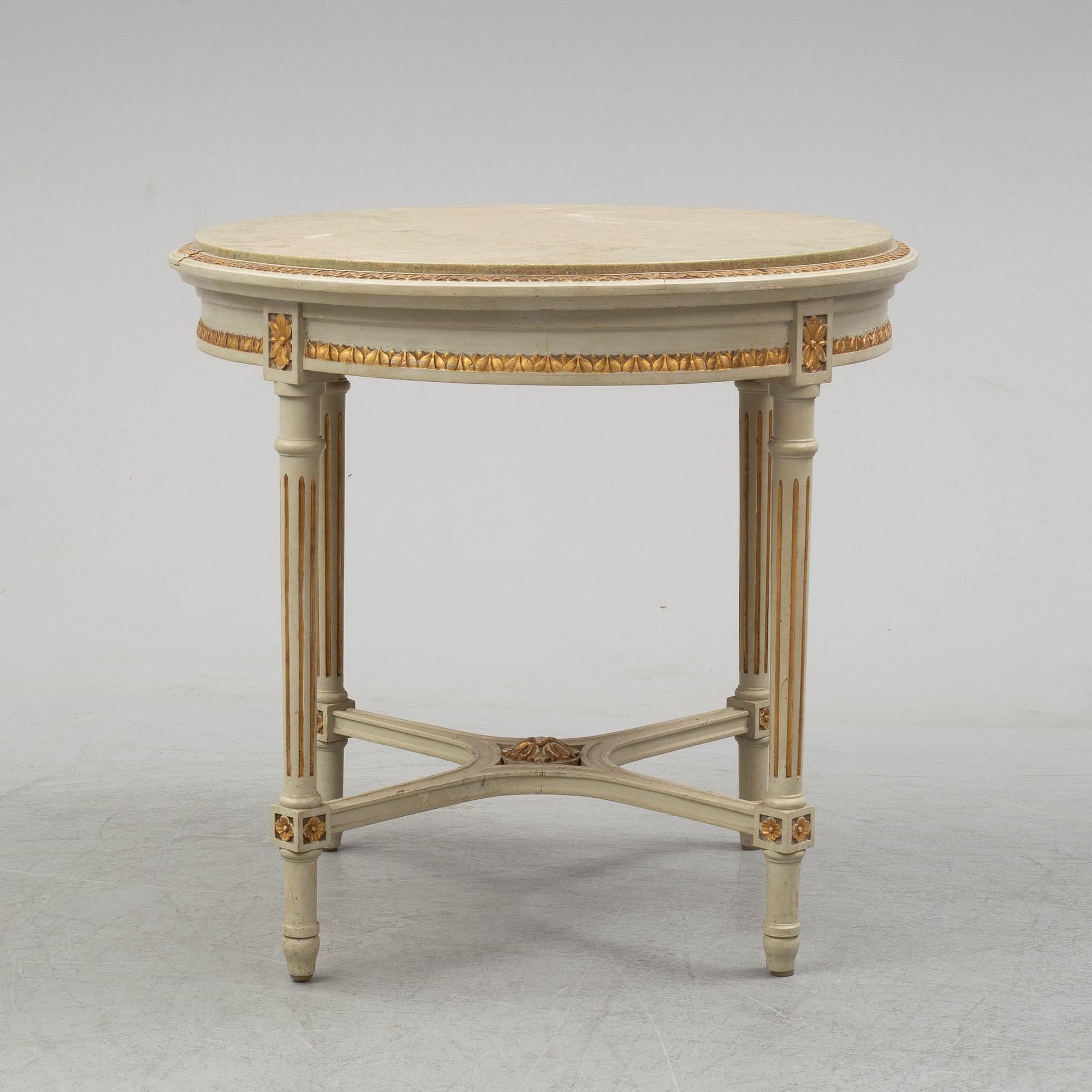 A sofa, four chairs and a table, gustavian style, early 20th century.