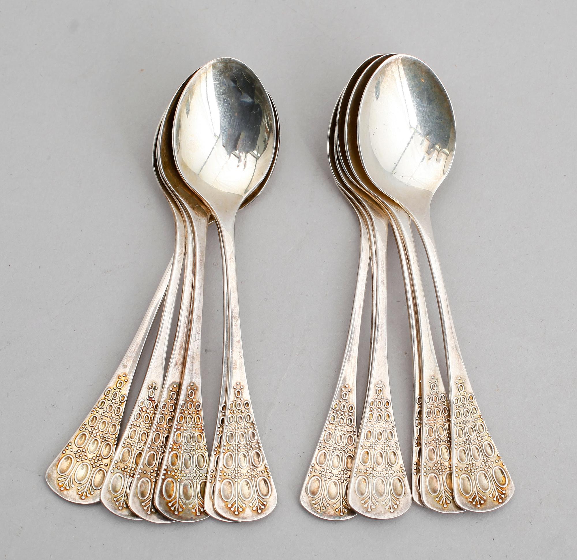 KAFFESKEDAR, 12 st, silver, Rosenthal, Tyskland. Vikt ca 162 gram.