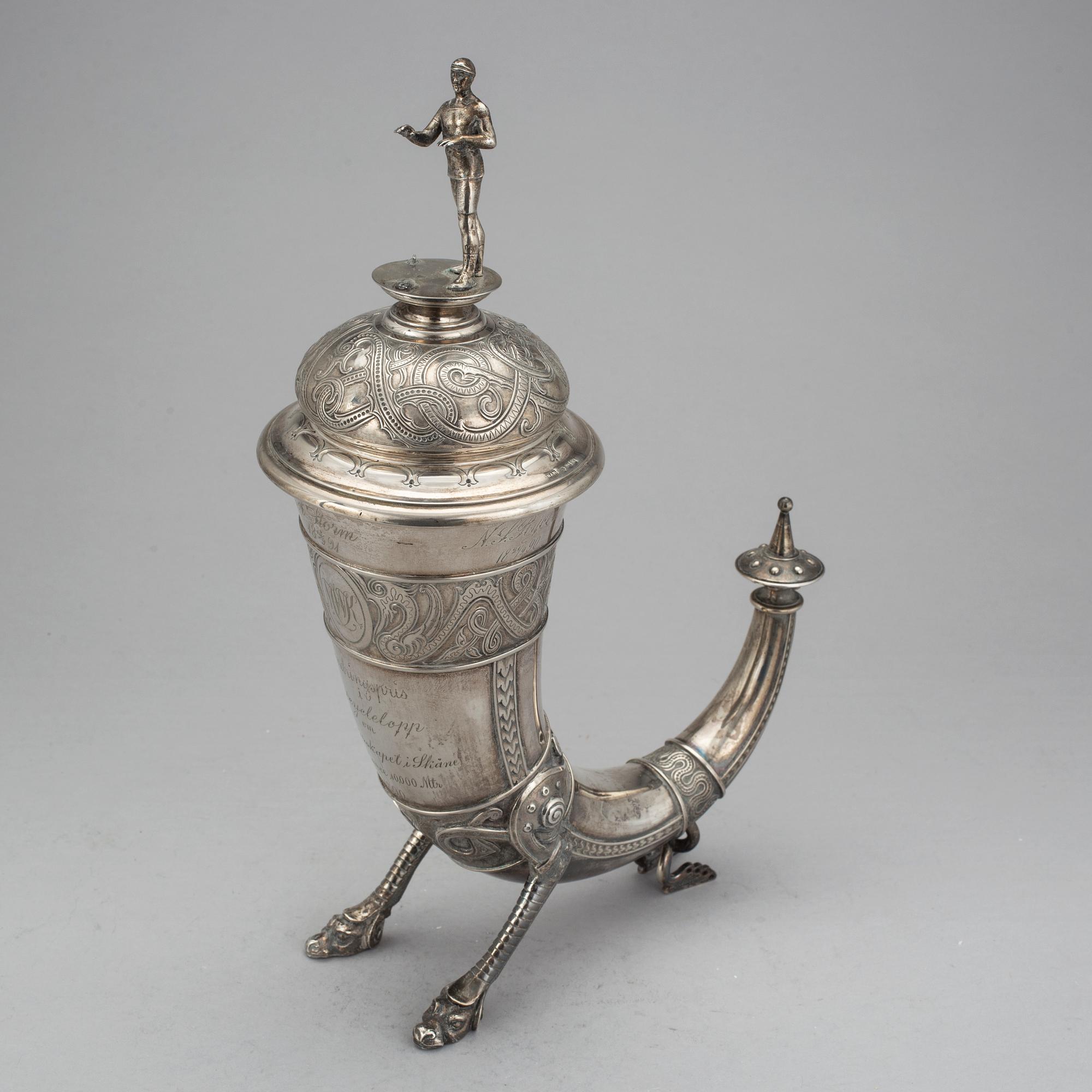 DRYCKESPOKAL, silver, Nils August Malmqvist, Malmö, 1890. Vikt ca 753 gram.