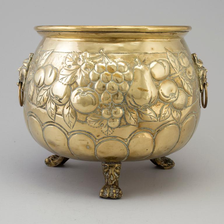 A 18th century brass flower pot.