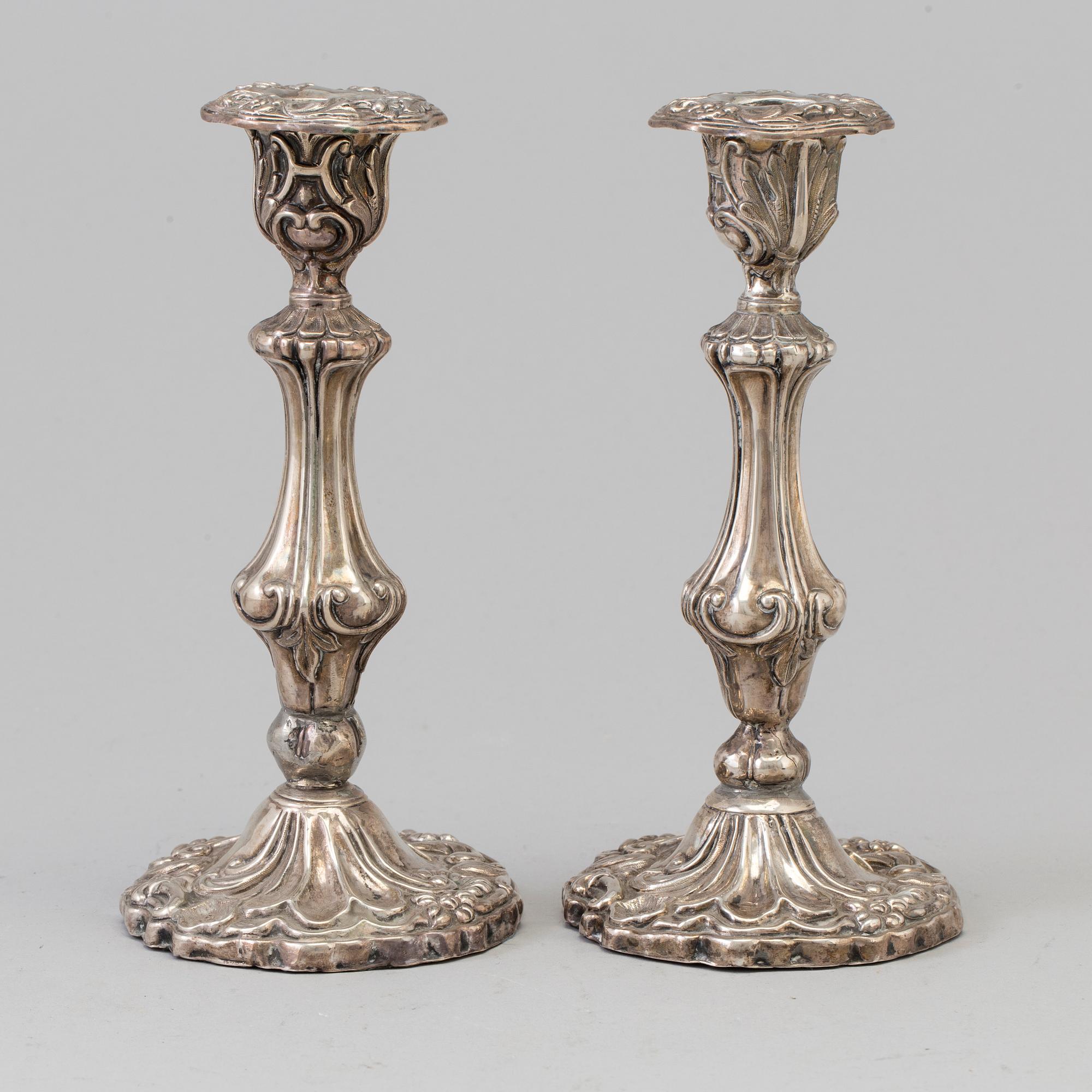 A pair of silver candlesticks probably by Carl Fredrik Hultbom, Stockholm 1848.