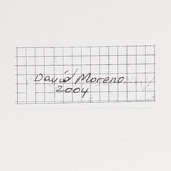 David Moreno, ink on paper, signed and dated 2004 on label verso.