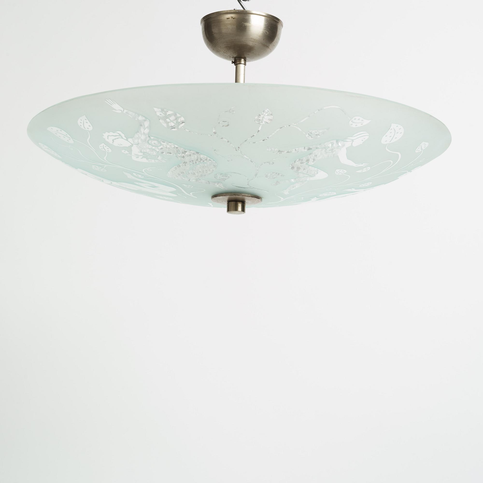 Edward Hald, a model 'HD 8581' ceiling light, Orrefors, 1940's.