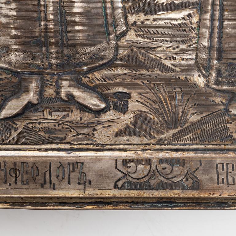 Two Russian icons with oklad, of which one in silver with stamps Moscow 1908-1926.