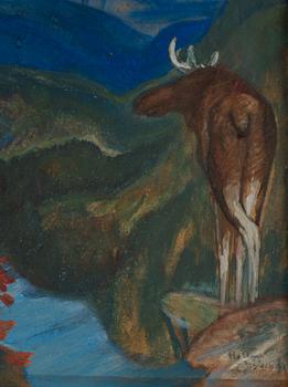 Helmer Osslund, Landscape from the north of Sweden with an elk.