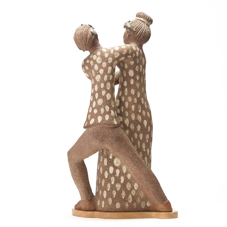 Stig Lindberg, skulptur "Dansande par", chamotterat stengods, Gustavsbergs studio 1940-tal.