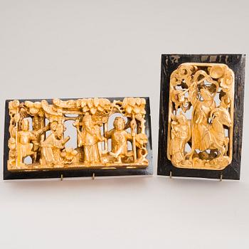 Two carved and gilt wooden decorations, Qing dynasty, China, 19th Century.