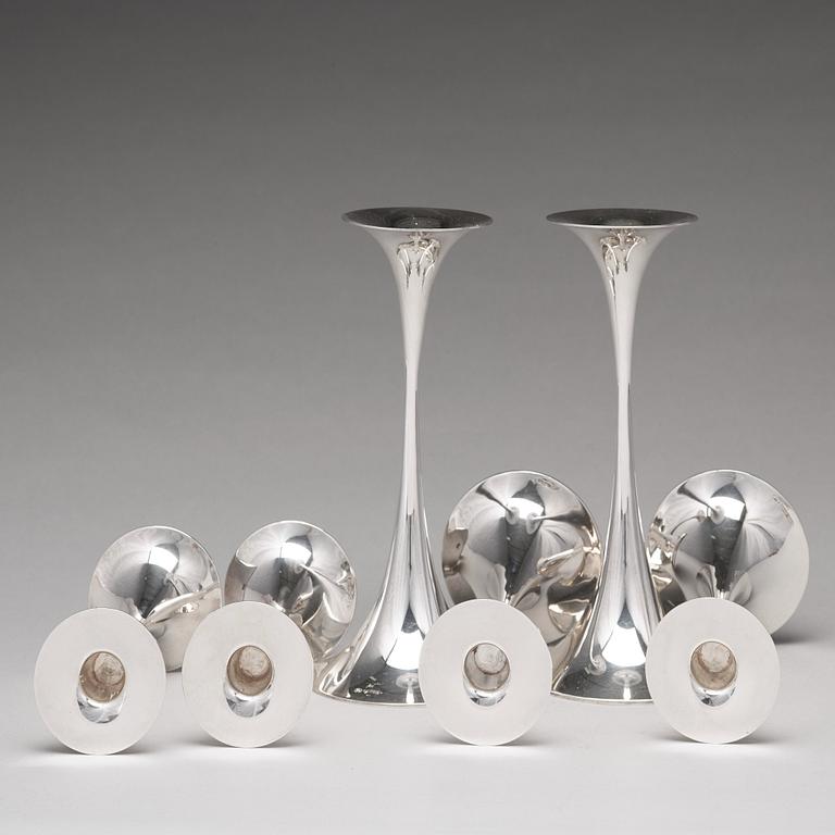 Tapio Wirkkala, ljusstakar, 6 stycken ( tre par), Kultakeskus OY, Hämeenlinna, Finland 1978-87, silver.