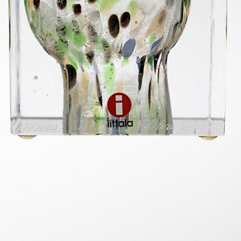Oiva Toikka, an annual glass cube signed Oiva Toikka Nuutajärvi 2014, numbered 67/2000.