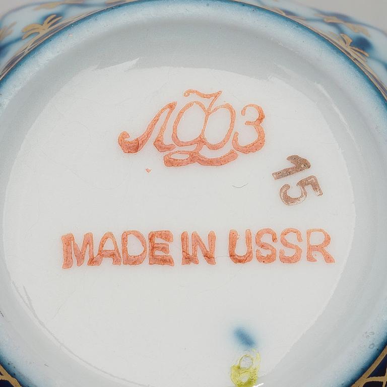 KAFFESERVIS, 17 delar, porslin, "Blue net", Lomonosov, Sovjet, 1980-tal.