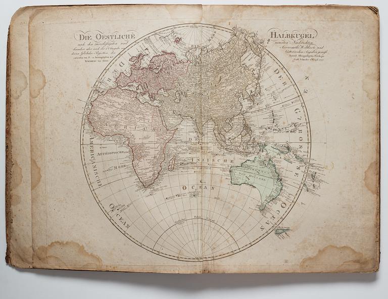 Atlas, Nürnberg 1797. med 34 kolorerade kopparstick.