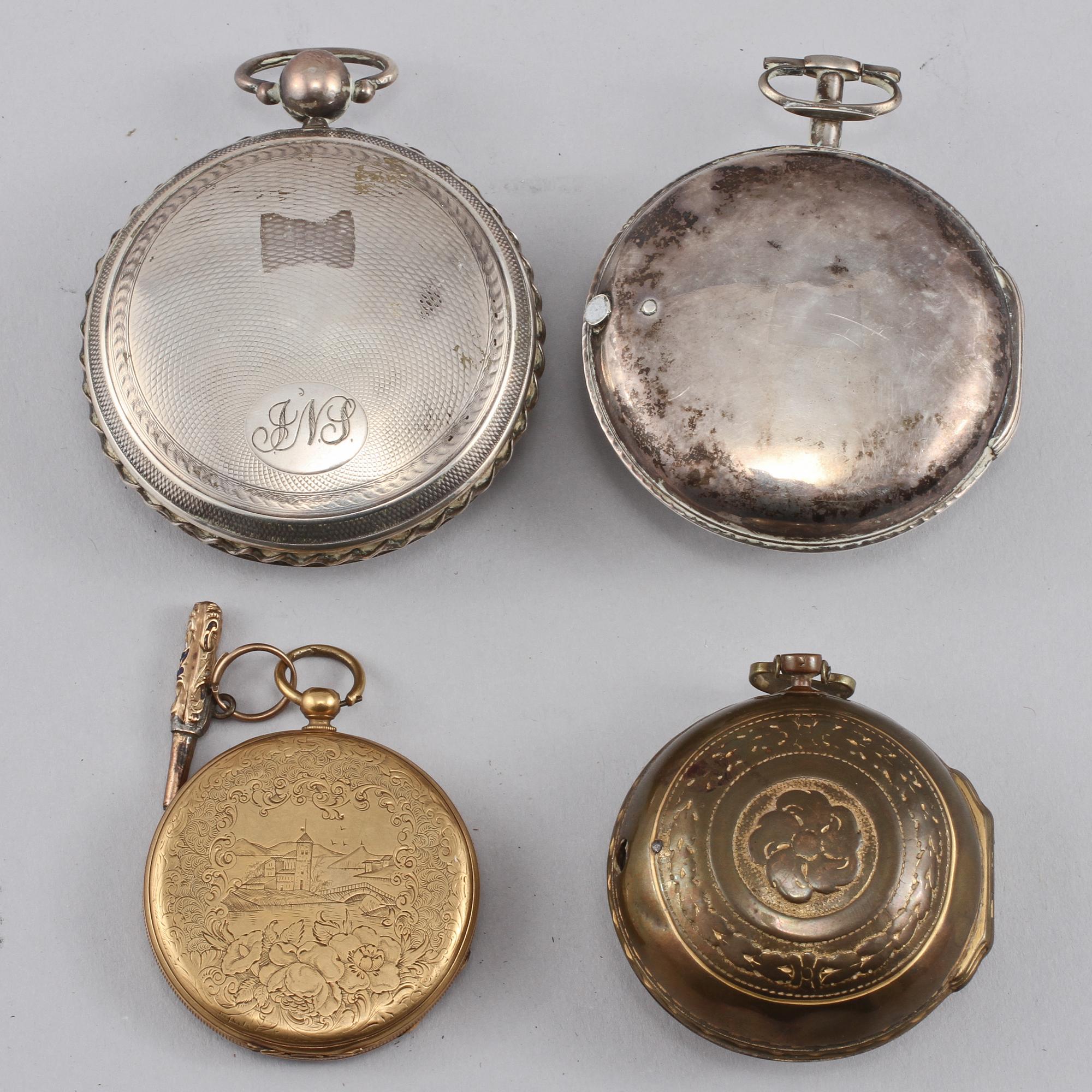 FICKUR, vit/gulmetall, 4 st, bl a Paris och London, 1800-tal.