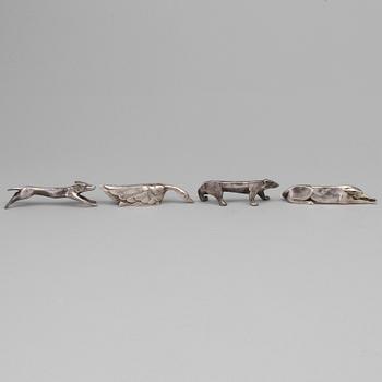 12 silver plated animal-shaped knife rests designed by Marcel Edouard Sandoz for Gallia Christofle, France.