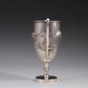 A silver cup with makers mark of Wang Hing, Hong Kong, early 20th Century.