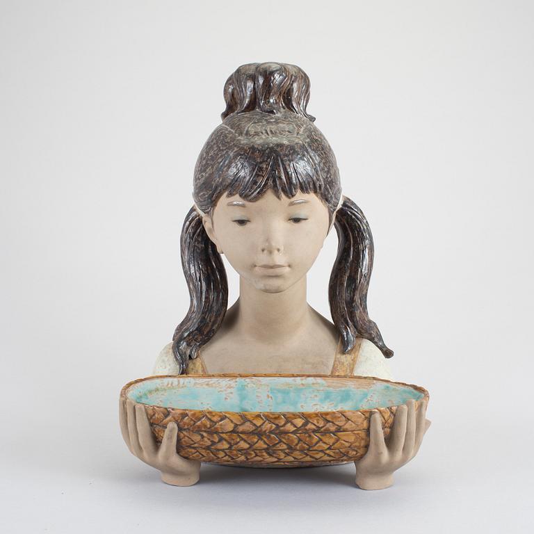 FIGURIN MED FAT, 2 delar, keramik, Lladro, Spanien, 1900-talets andra hälft.