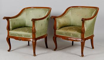 FÅTÖLJER, 1 par, mahogny, 1900-talets första hälft.