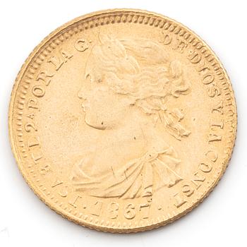 Guldmynt, Spanien, Isabella II, 4 Escudos, 1867.