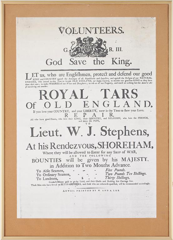 INKALLNINGSAFFISCH, England, 1700-tal.