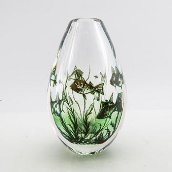 Edward Hald, vase "Fish Grail", Orrefors. signed 1984.