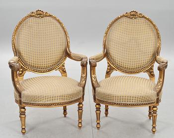 KARMSTOLAR, ett par. Louis XVI-stil 1900-talets slut.
