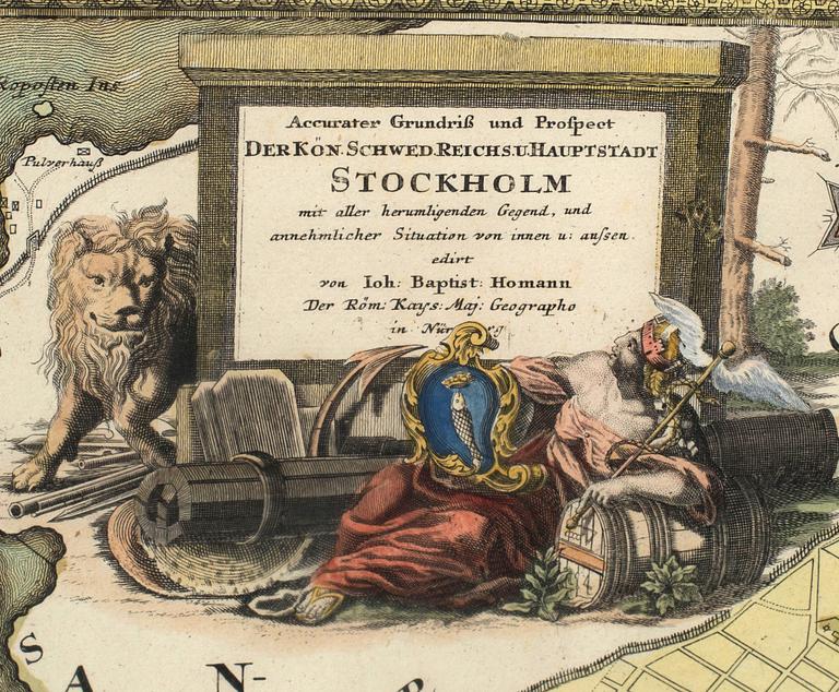 KARTA, över Stockholm, J. Homann, 1700-tal.