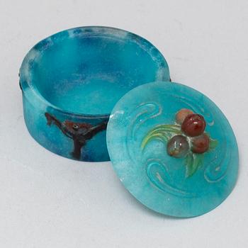 ALMARIC WALTER & HENRI BERGÉ, a pate de verre Nancy, glass box with lid, early 1900's.