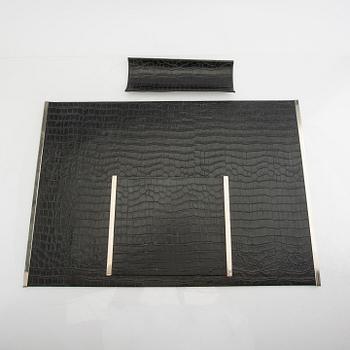 Armani Casa a three pcs leather desk set.