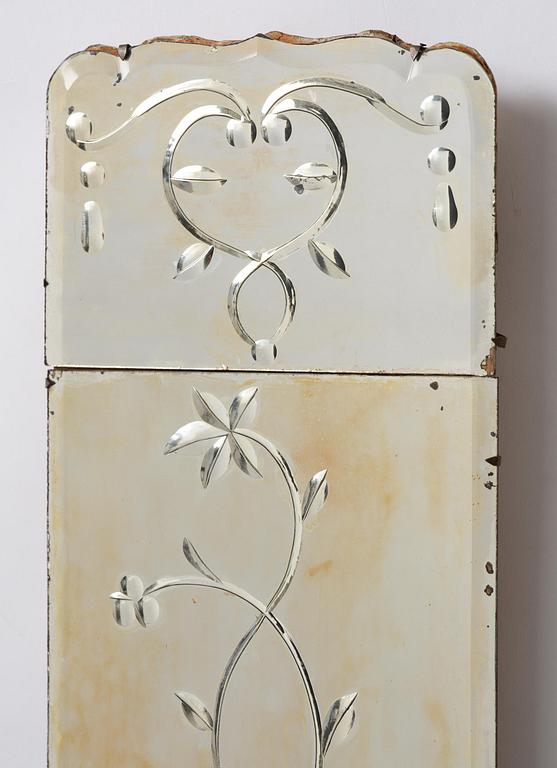 A pair of Swedish engraved-glass one-branch girandole mirrors, later part 18th century.