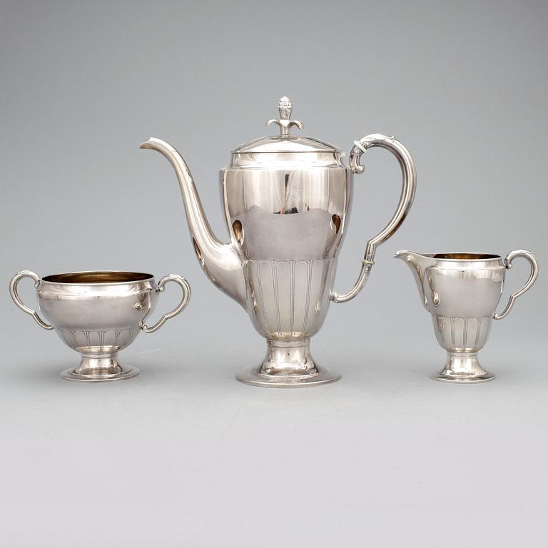 KAFFESERVIS, 3 delar, silver, GAB, Stockholm. Vikt ca 953 g.