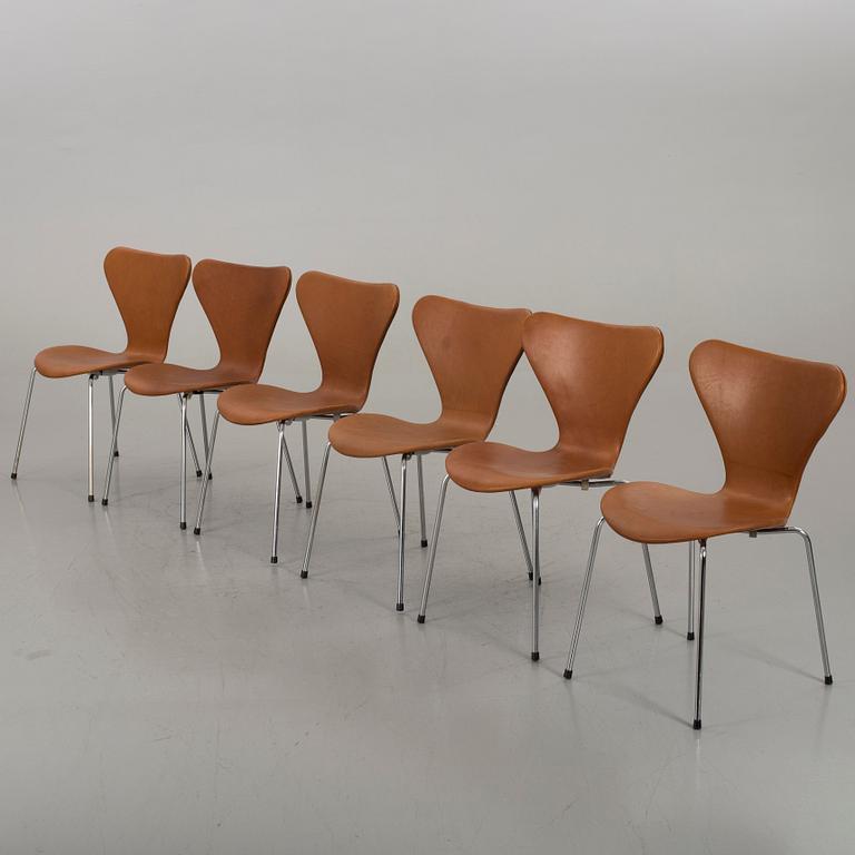 ARNE JACOBSEN, a set of six Sjuan chairs, Denmark later part of the 20th century.