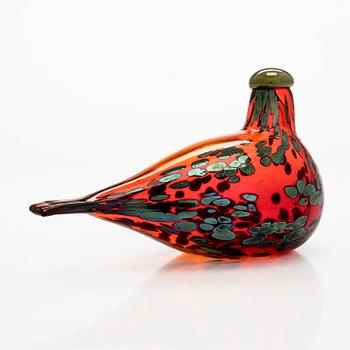 Oiva Toikka, glasfågel, "Ruby bird" signerad O. Toikka Nuutajärvi.