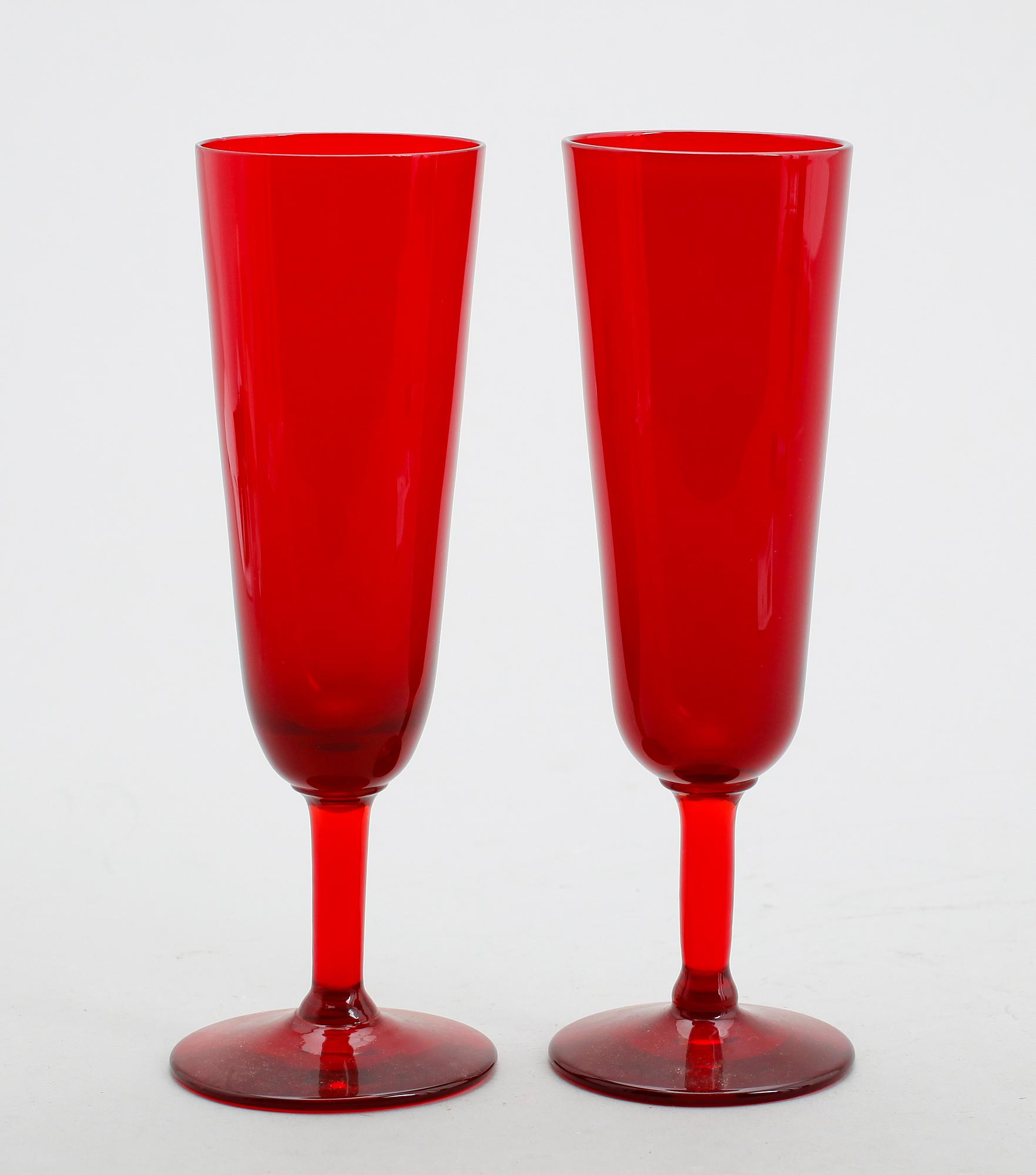 CHAMPAGNELGAS, 18 st, rött glas, Monica Bratt, Reijmyre.