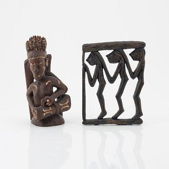 Two wooden Asmat carvings/sculptures, Indonesia, Jakarta, 20th Century.