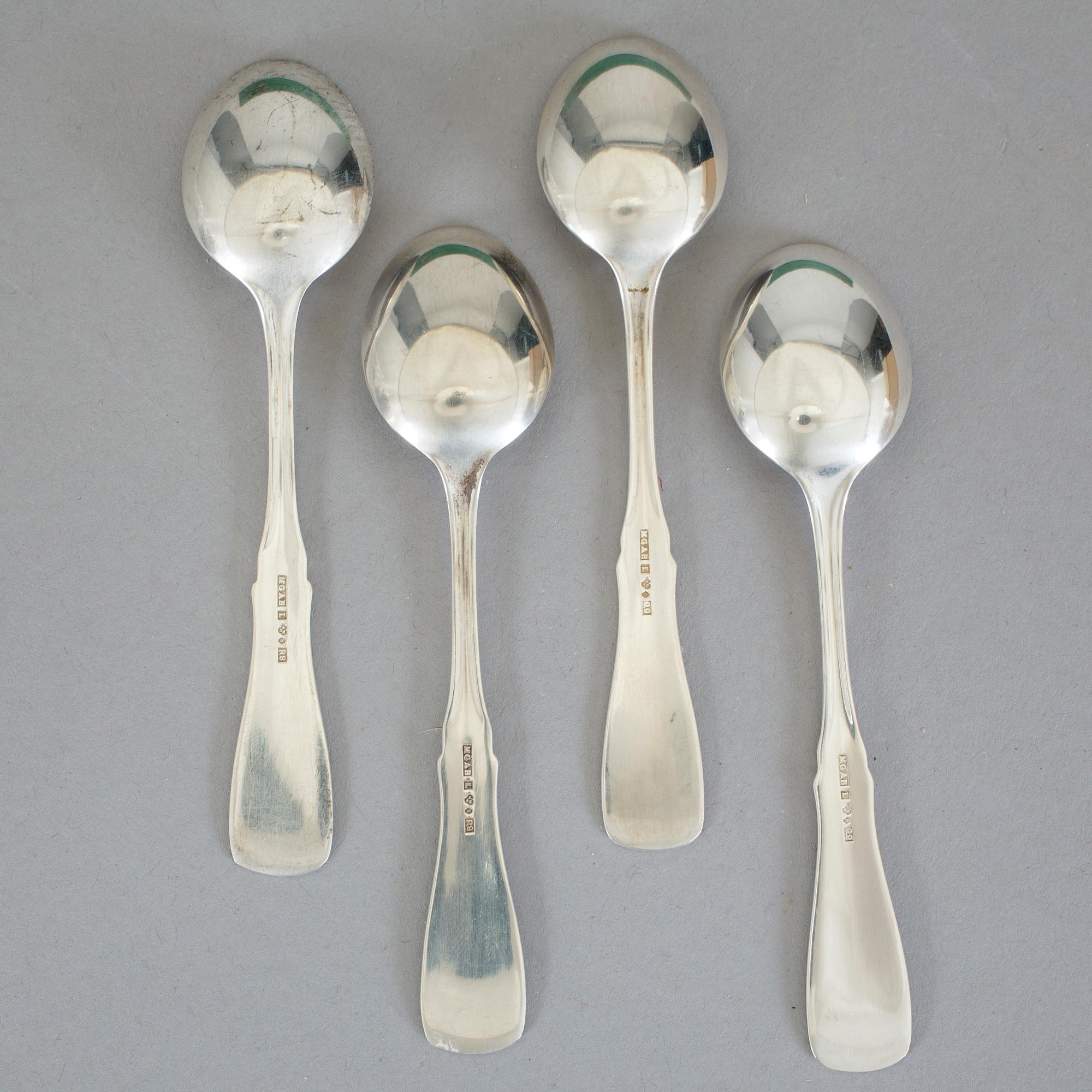 KAFFESKEDAR, 14 st, silver, modell Uppsala, MGAB, 1960-tal. Total vikt ca 212 g.