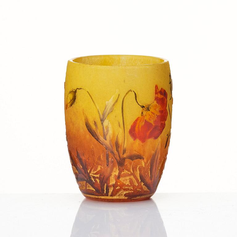 Daum, an Art Nouveau enamel painted cameo glass vase, Nancy, France.