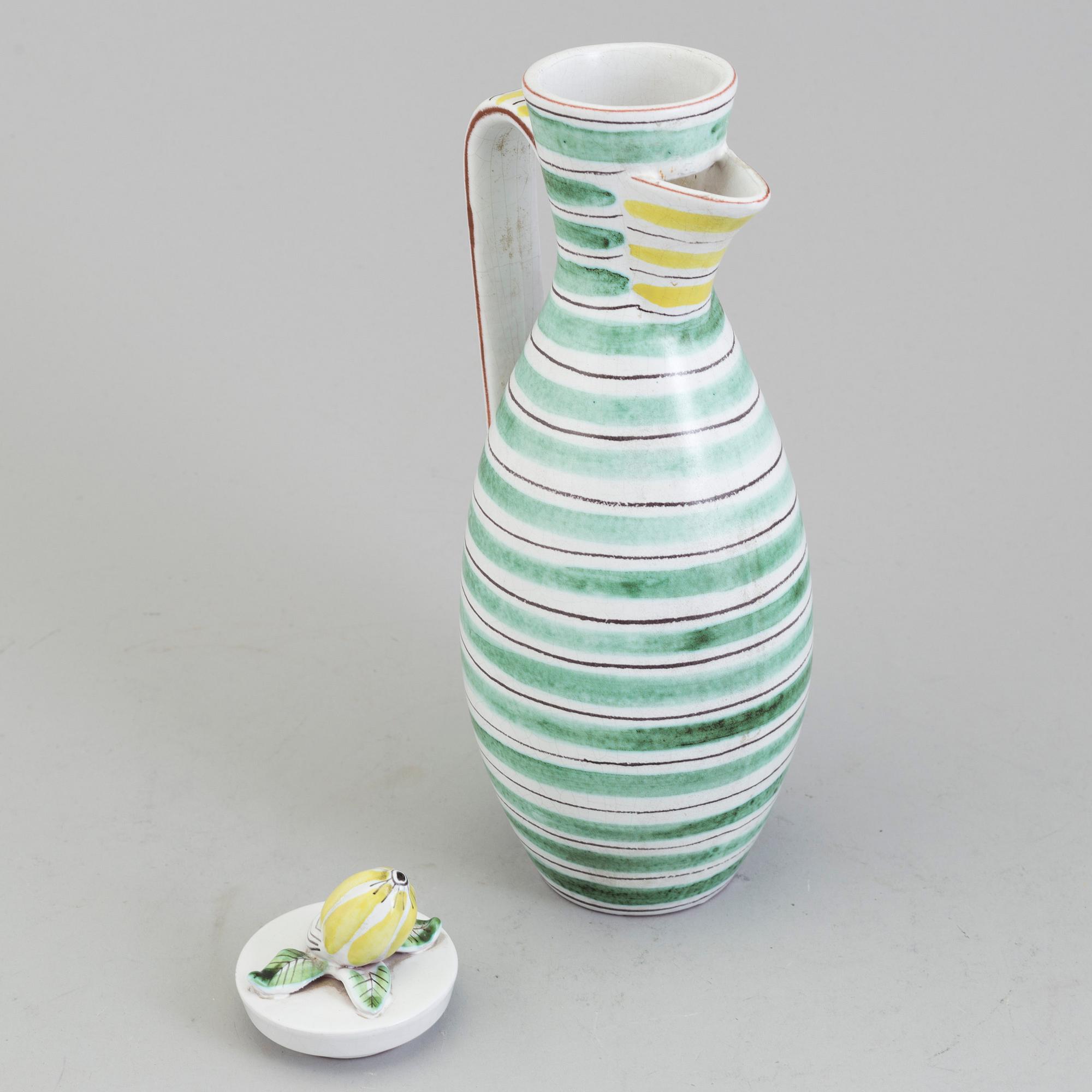STIG LINDBERG, kanna med lock, fajans, Gustavsberg studio 1940-/50-tal.