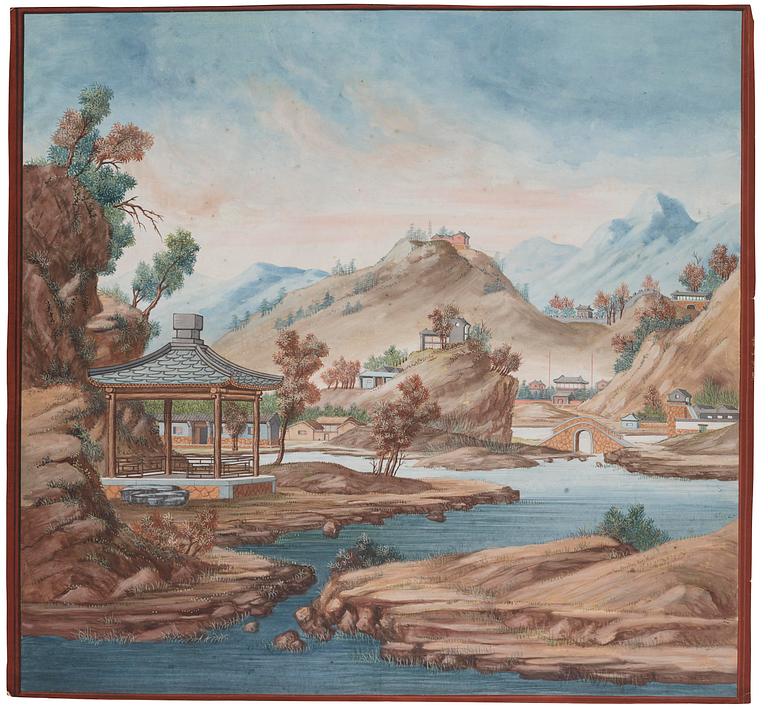 A group of five Chinese gouache paintings, Qing dynasty, late 18th century, by anonymous artist.