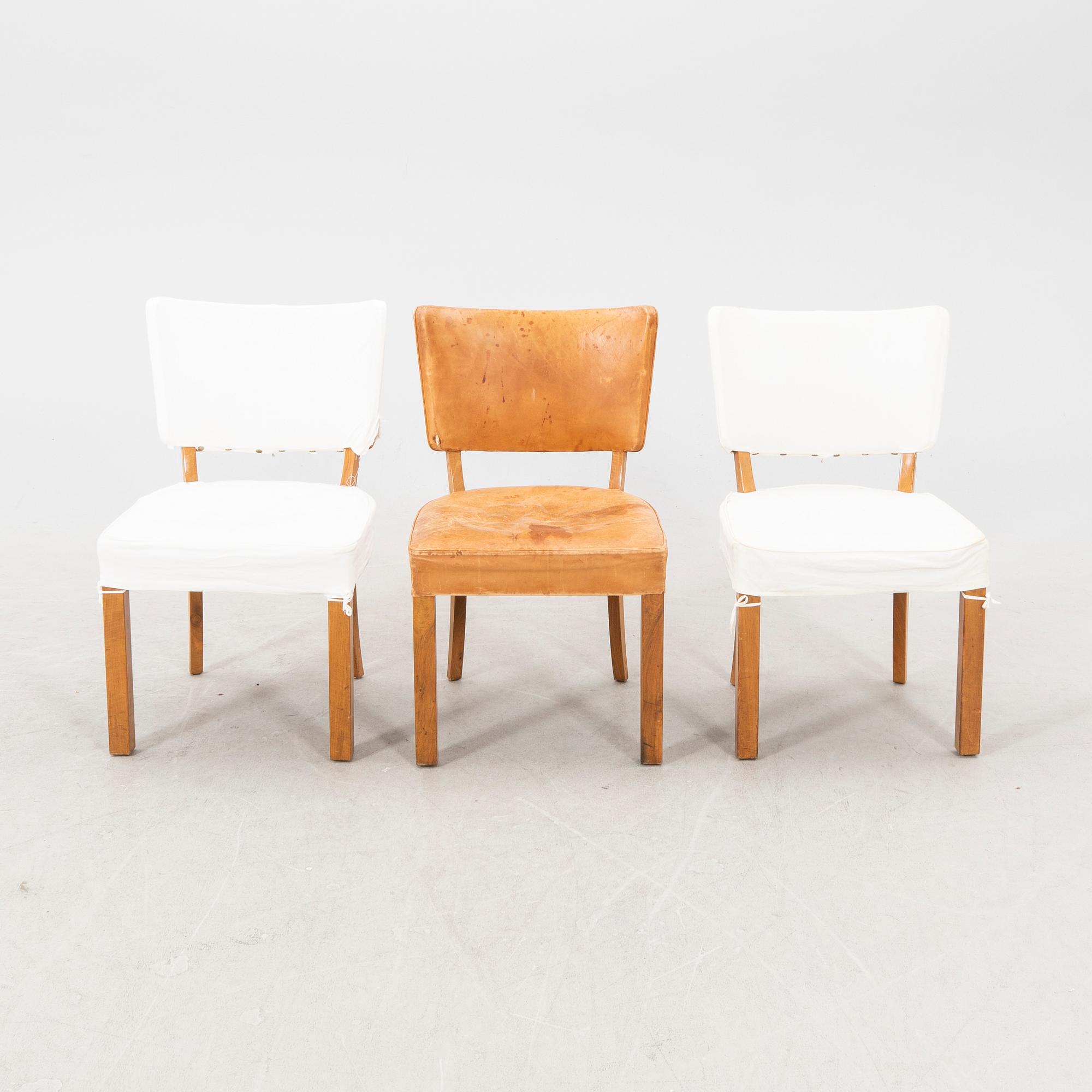 A set of seven + one leather chairs from Mobilia Malmö mid 1900s.
