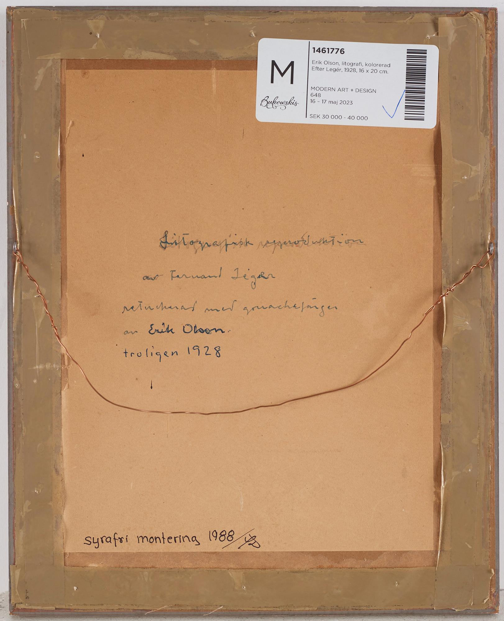 Fernand Léger After, "Le coquillage" pochoir, partly hand coloured by Erik Olson.