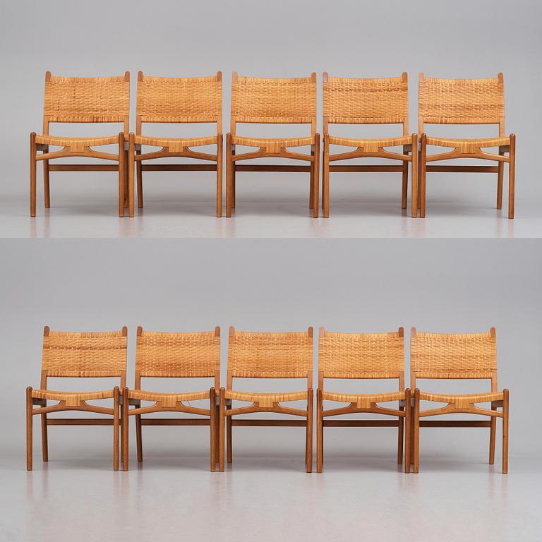 Hans J. Wegner, a set of 10 oak and rattan 'CH31' chairs, Carl Hansen & Son, Denmark 1950s.