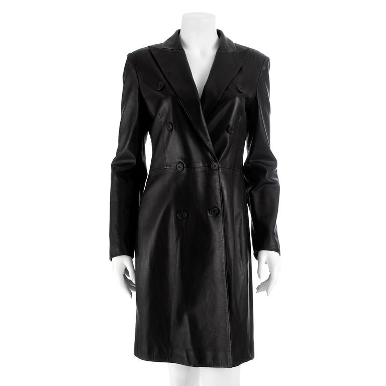 CERRUTI, a black leather coat. Size 44.
