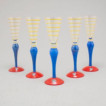 5 pcs of glasses "Clown" by Anne Nilsson, Orrefors, 1980's.