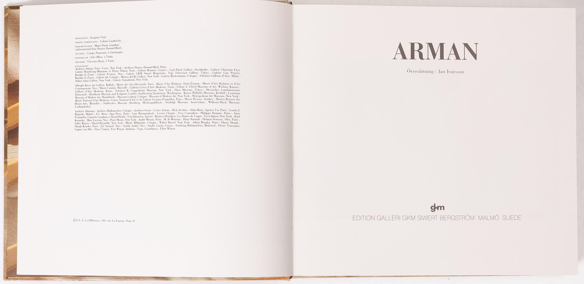 Arman (Armand Pierre Fernandez), Bok med två litografier, Edition GKM Siwert Bergström, 1987.