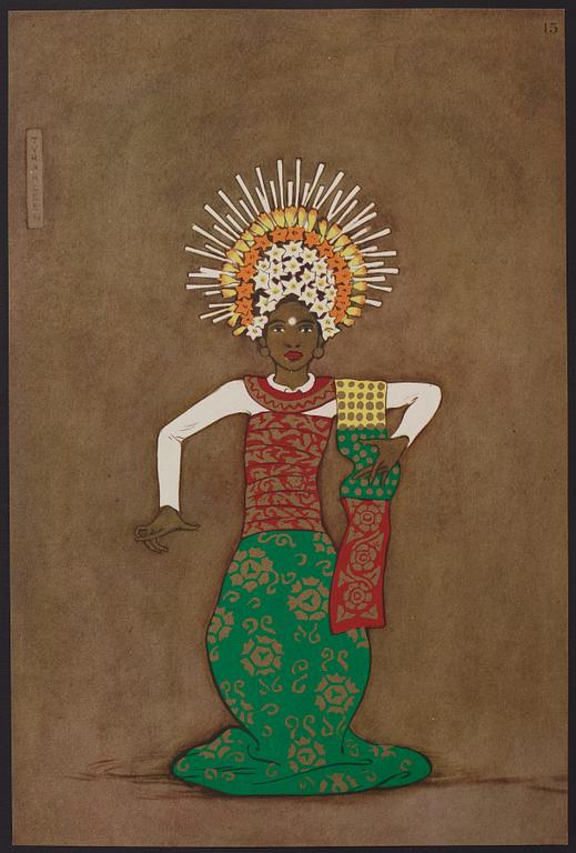 Tyra Kleen, fyra häften med åtta tryckta planscher (varav en dublett), "Temple Dances and Musical Instruments in Bali".