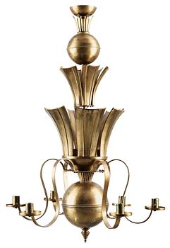 525. A 1920's-30's brass chandelier, attributed to Knut Hallgren, Stockholm.