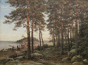 Berndt Lindholm, Shore view with people and boats.