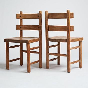 Axel Einar Hjorth, a set of 6 stained pine 'Sandhamn' chairs, Nordiska Kompaniet Sweden 1931-1932.